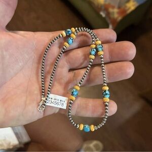 Sterling silver Native American Navajo pearl 18” 3mm pearls 6mm turquoise spiny